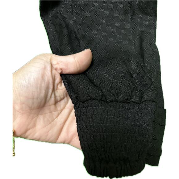 Flannel Black Long Sleeve Jumpsuit with Smocked Waist - Size 1 Small NWT - Picture 6 of 14